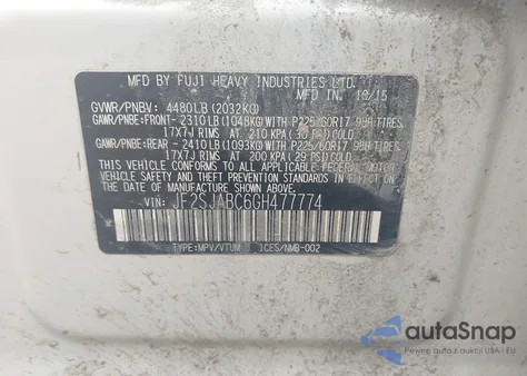 2016 Subaru Forester 2.5I из США, поврежденный, VIN JF2SJABC6GH477774